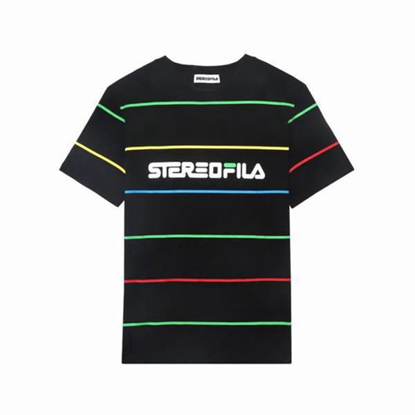 Camisetas Manga Corta Fila Hombre Negras - Striped S/S - España 543921FZO